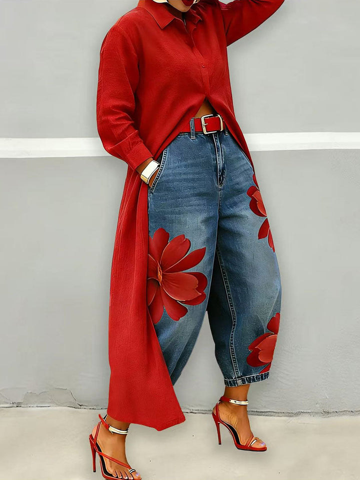 Vielseitige Damen Elegante Blumenhose, weites Bein, stilvoll für Büro, Freizeit oder Urlaub.