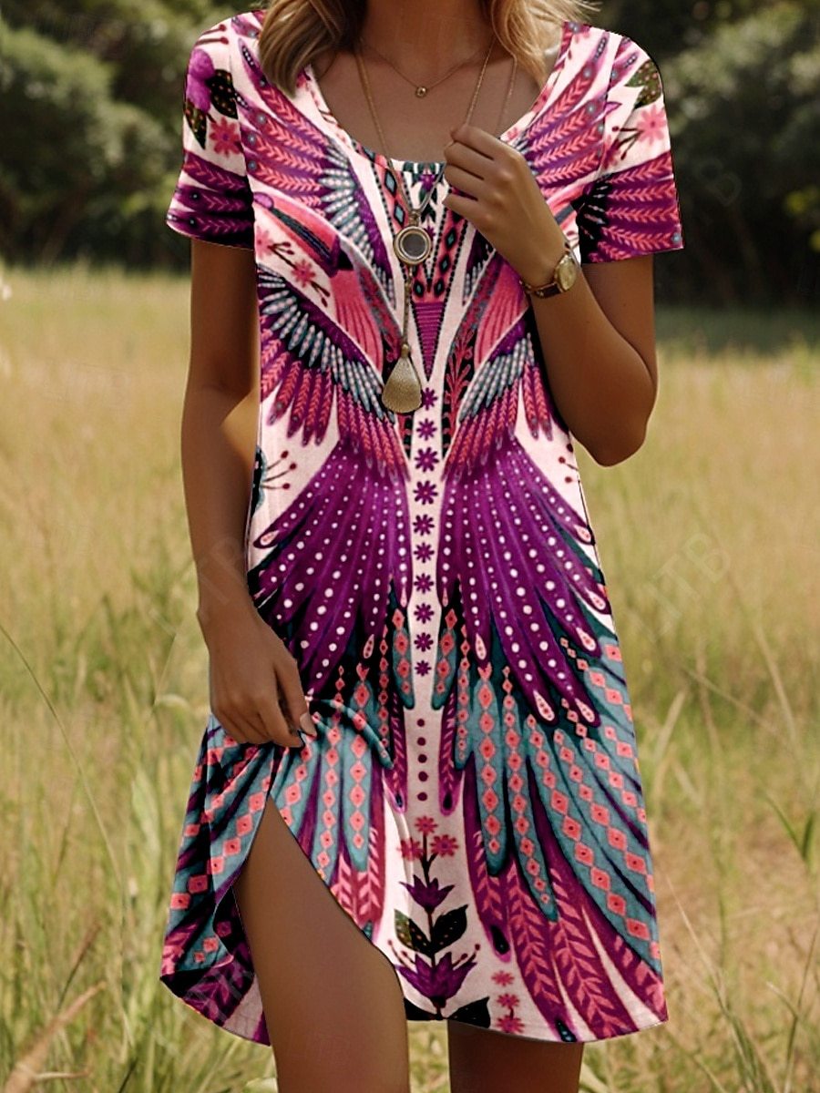 Damen Casual Kleid mit auffälligem Print; fließendes Bohemian-Maxikleid für höchsten Tragekomfort im Sommer.