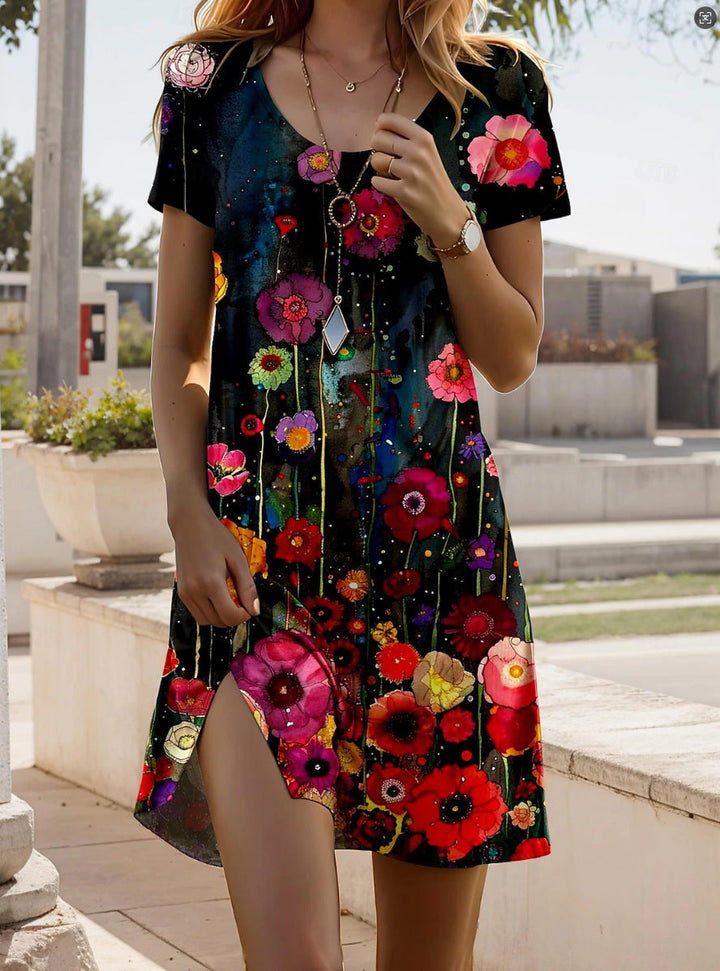 Trendiges Damenkleid im Bohemian-Stil; figurschmeichelndes Sommer-Maxikleid mit lebhaftem Print für moderne Looks.
