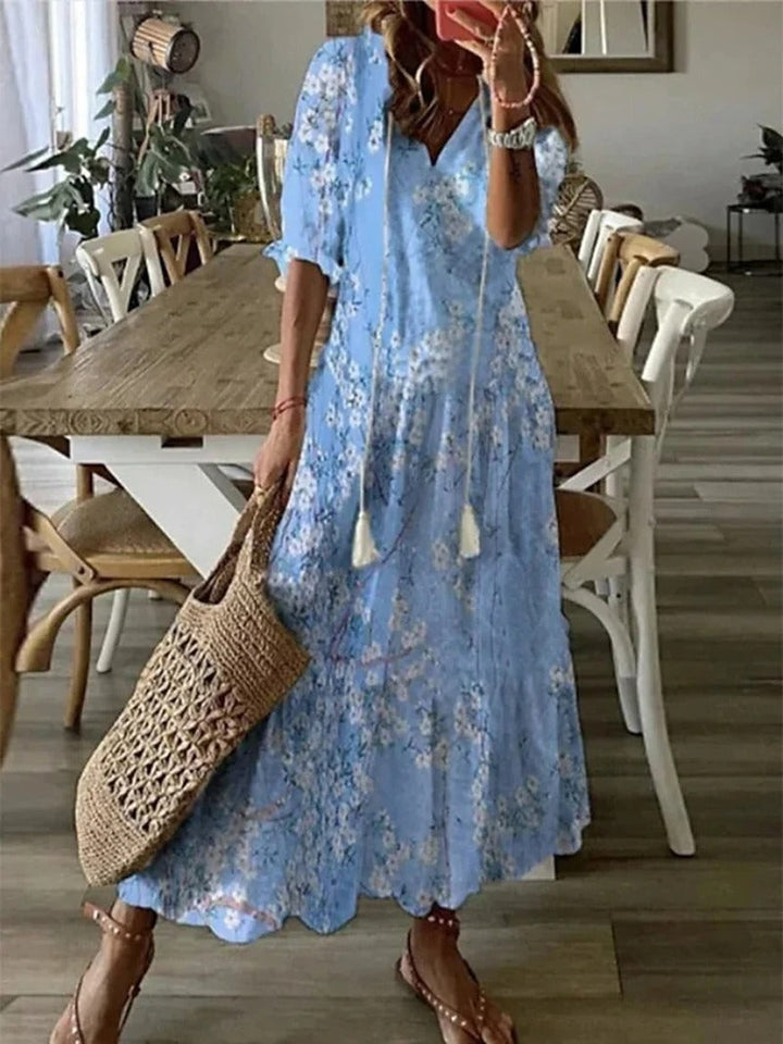 Vielseitiges Freizeitkleid für Damen, ein langes Bohemian Sommerkleid mit Blumenmuster für jeden Anlass.