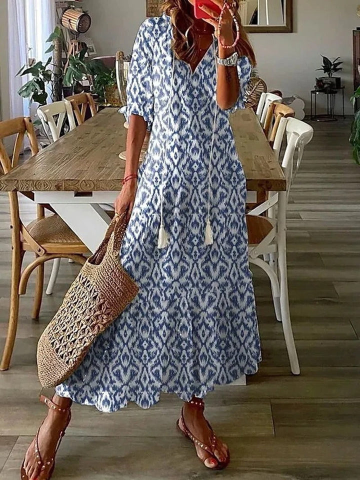 Damen Sommer Maxikleid mit Blumenmuster und lockerem Schnitt, ideales Strandkleid oder Urlaubskleid.