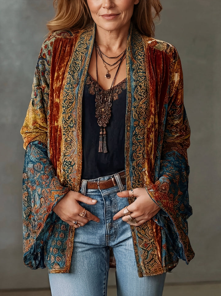 Burgunderrote Damen Kimono-Jacke im Boho-Design für Freizeit & Mode. Elegante Strickjacke für den Lagenlook.