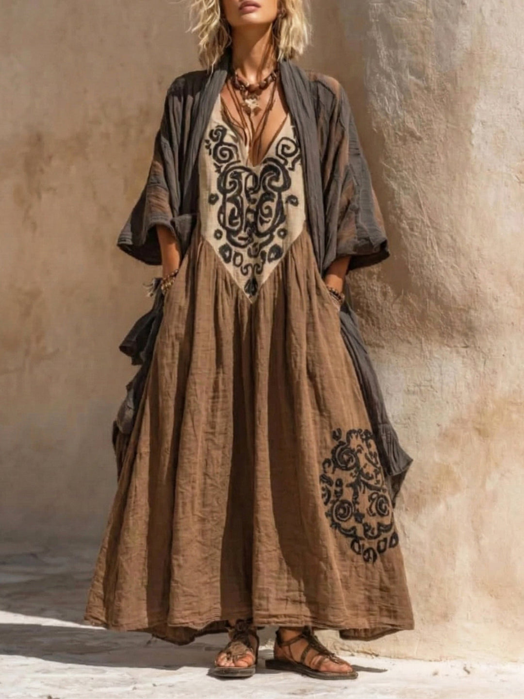 Bequemes Damen Boho Set aus Leinen-Baumwolle in Weinrot, perfekter Zweiteiler für entspannte Sommertage.