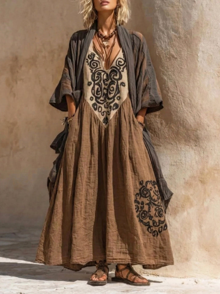 Bequemes Damen Boho Set aus Leinen-Baumwolle in Weinrot, perfekter Zweiteiler für entspannte Sommertage.