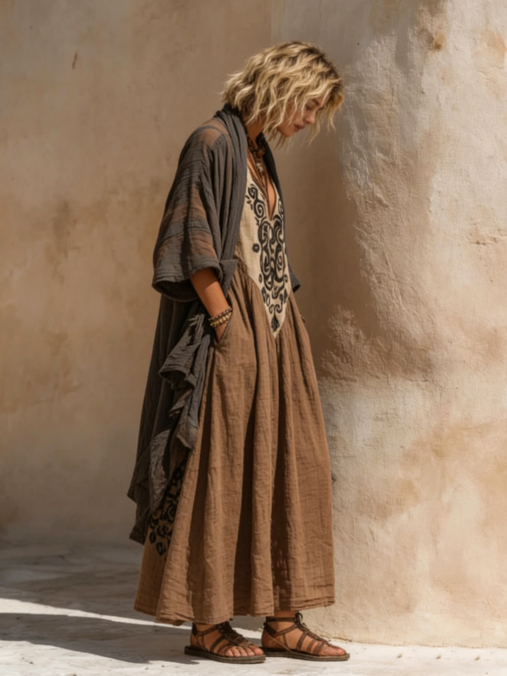 Damen Leinen-Baumwoll-Set, Boho-Oberteil und Hose, entspannter Zweiteiler für Frühling & Sommer.