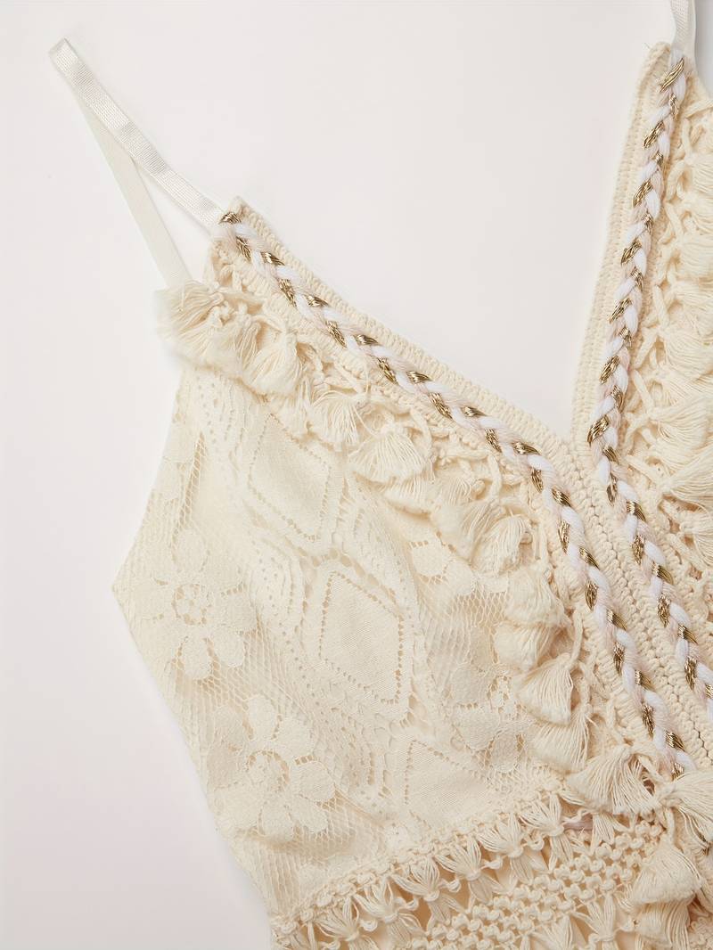 Feminines Damen Sommerkleid, Boho, Maxilänge, Spaghettiträger, V-Ausschnitt – ein Must-Have für den Frühling.