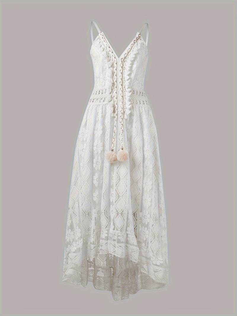 Elegantes Boho Damen Sommerkleid, Maxilänge, Spaghettiträger, tiefer V-Ausschnitt – ideal für Freizeit.