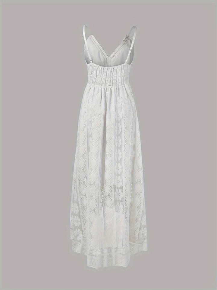 Damen Sommer Maxikleid im Boho-Design mit Spaghettiträgern und tiefem V-Ausschnitt für den Urlaub.