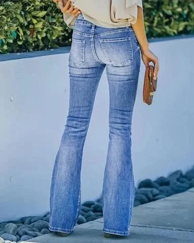 Stylische High Waist Bootcut-Jeans für Damen, formgebend und bequem für den Alltag.