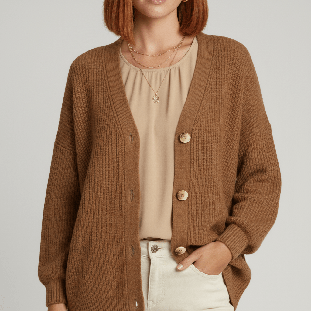 Vielseitiger Damen Cardigan mit Knopfleiste. Locker geschnitten für entspannten Komfort & stilvolles Layering.