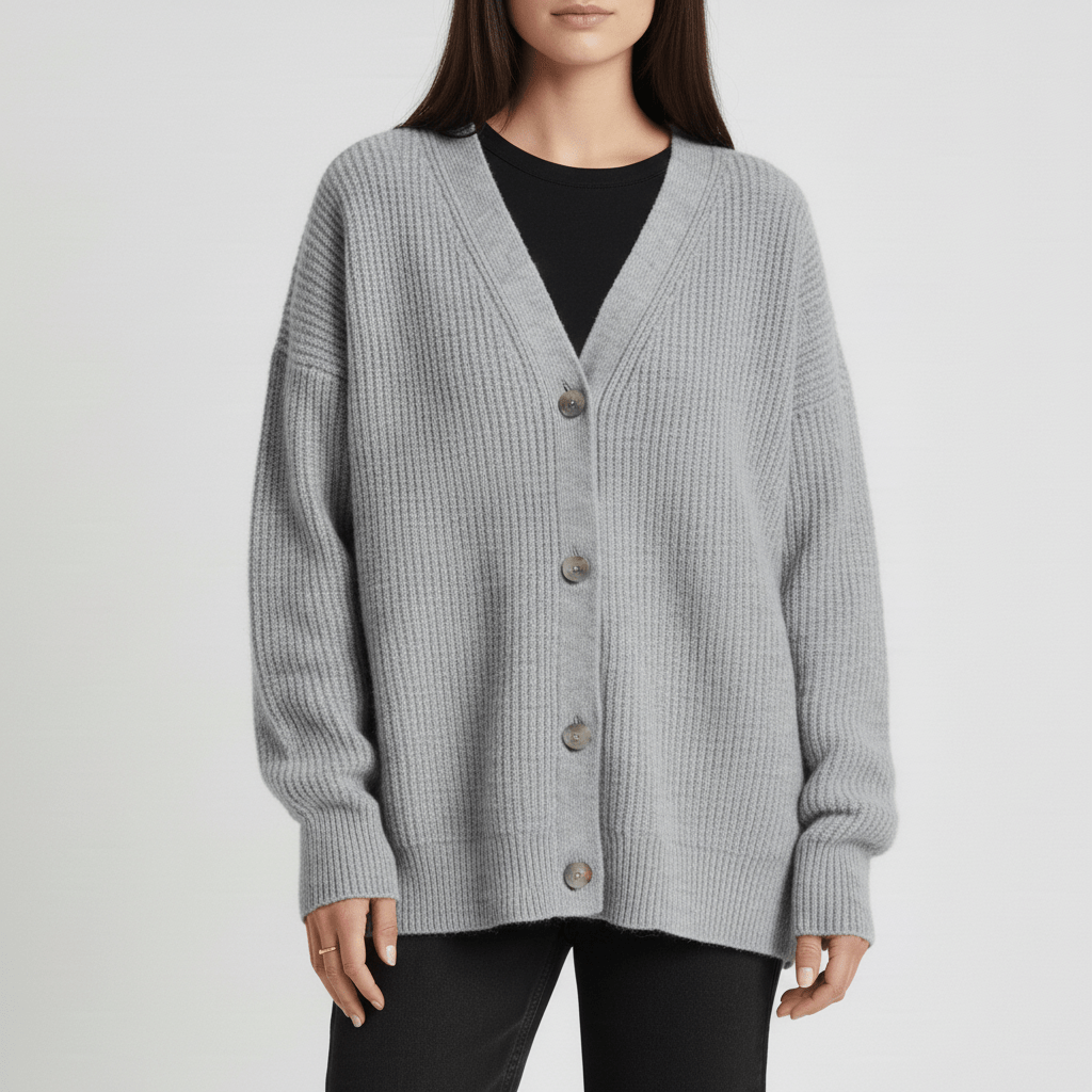 Zeitloser Damen Cardigan Hannah, locker & bequem. Knopfleiste für einen eleganten, lässigen Look in der Damenmode.