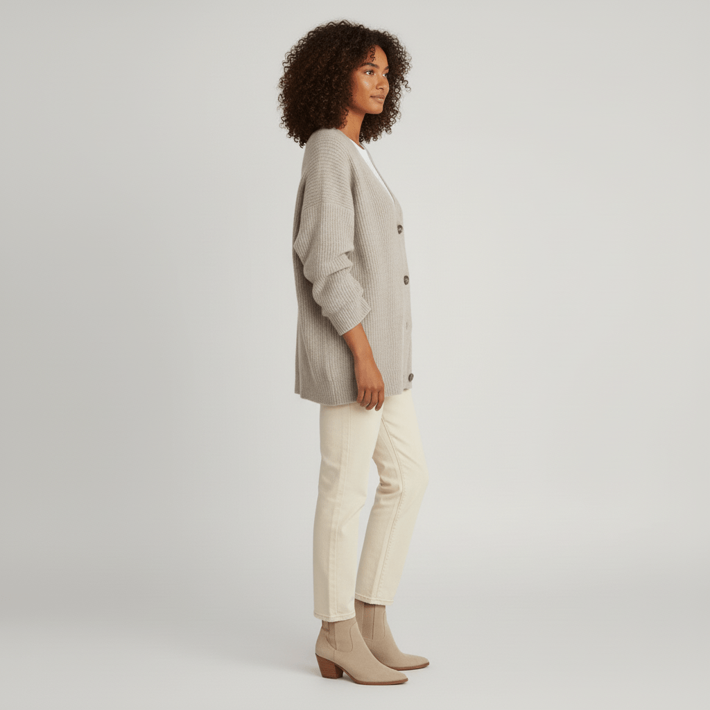 Lässige Damen Strickjacke mit Knopfleiste & V-Ausschnitt. Bequeme Oberbekleidung für Freizeit & Alltag.