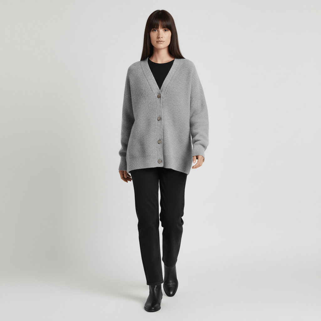 Komfortabler, locker geschnittener Damen Cardigan. Lässige Strickjacke mit Knopfleiste für Stil & Bequemlichkeit.