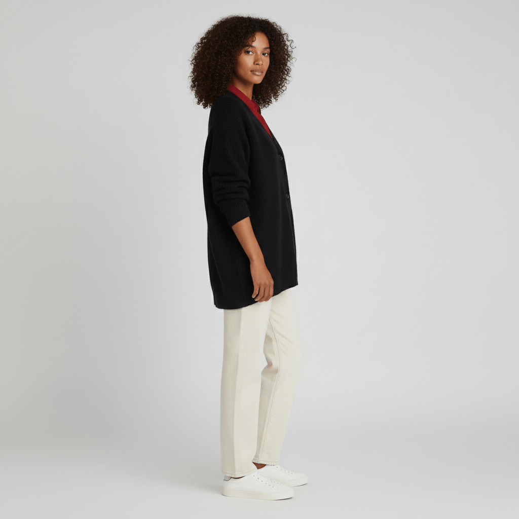 Moderner Damen Cardigan, langärmlig & vielseitig. Knopfleiste für entspannte Oberbekleidung in der Damenmode.