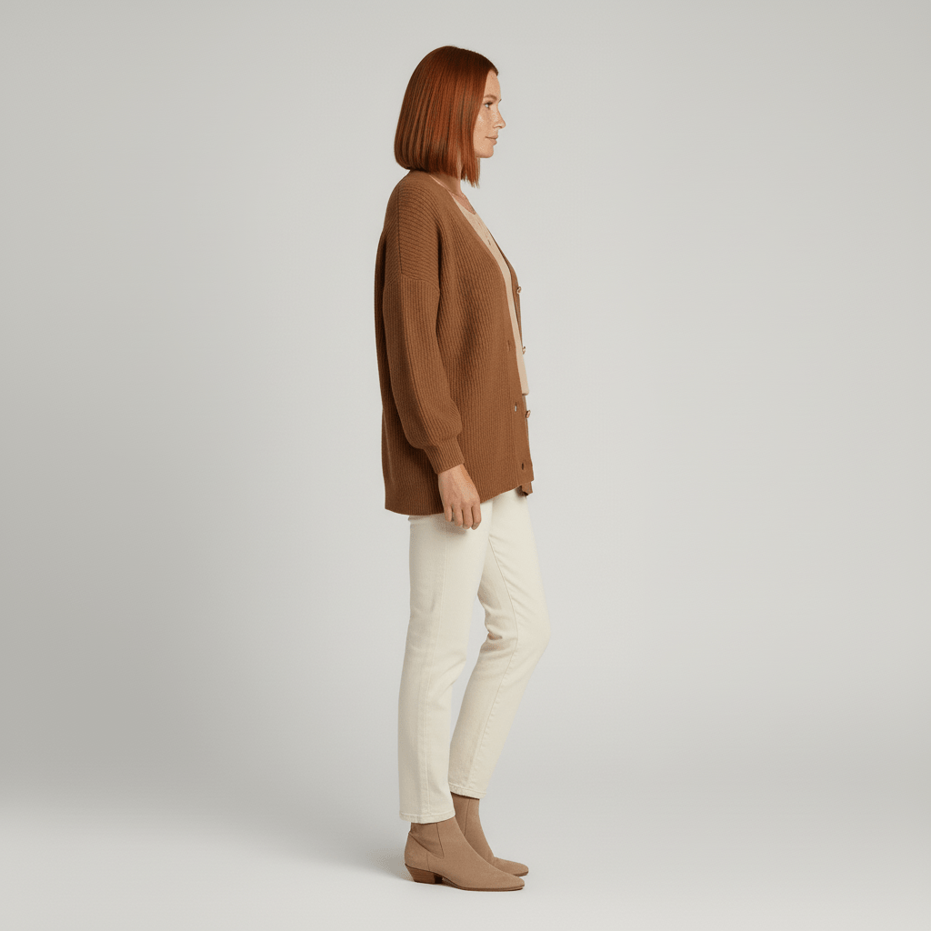 Lockerer Damen Cardigan Hannah mit durchgehender Knopfleiste. Komfortable Freizeitkleidung für einen eleganten Alltagslook.