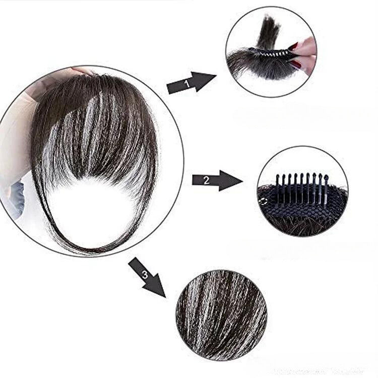 Model trägt Damen Clip-in Pony Haarteil, für einen natürlichen Pony-Look und schnellen Frisurwechsel.