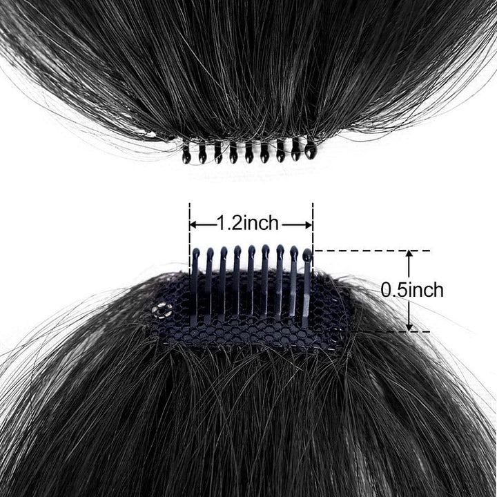 Detailansicht: Sicherer Clip-Verschluss des Damen Pony Haarteils für stabilen Halt und einfache Anwendung.