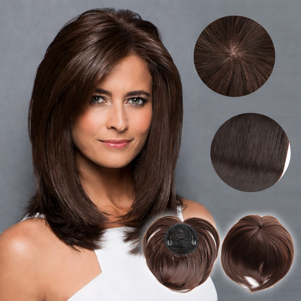 Hochwertiges Clip-In Haarteil für Frauen, verleiht Volumen und Fülle. Perfekt für schnelle Frisuren.