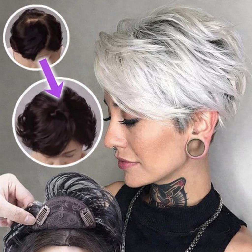 Natürliches Volumen mit diesem Clip-In Haarteil. Schnelle Haarverlängerung für dünnes Haar, unsichtbar.