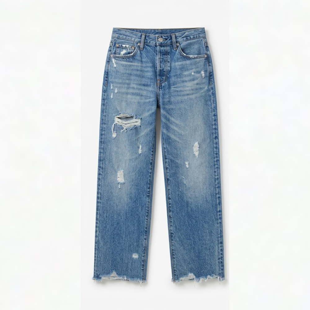 Fashion Damen Cropped Jeans mit Fransen & geradem Bein. Bequemer Vintage Straight Leg Style für jeden Tag.