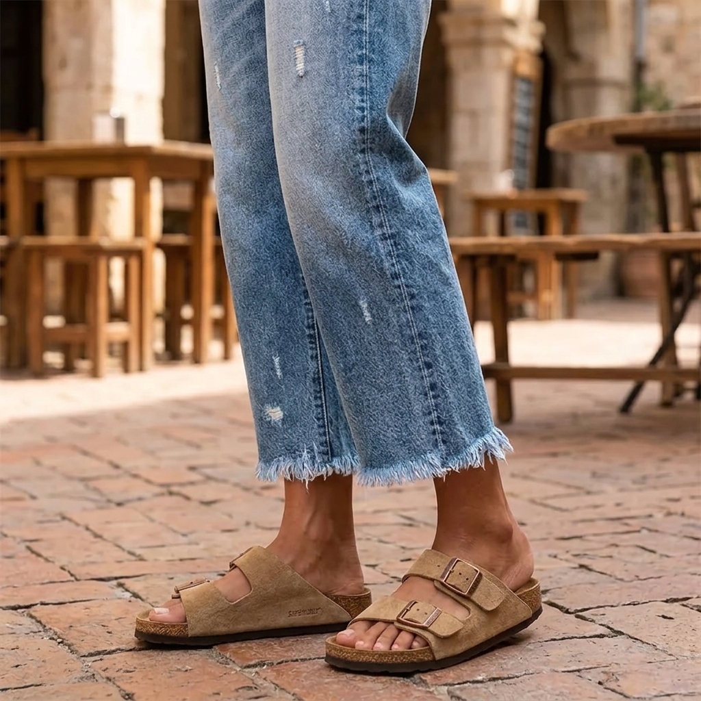 Vintage Cropped Damen Jeans mit Straight Leg und Fransen. Trendige Jeanshose für Freizeit & lässigen Alltag.