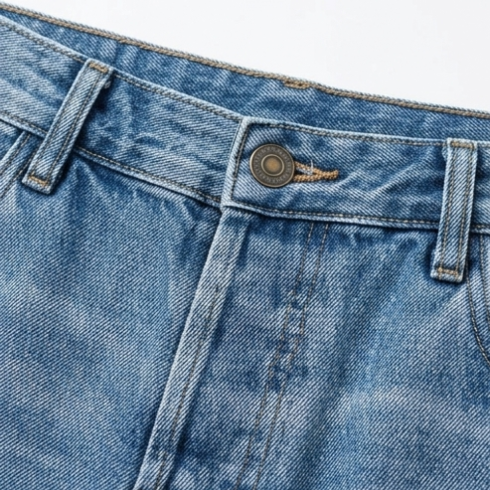 Cropped Damen Jeans mit auffälligen Fransen am Saum. Bequemer Straight Leg Vintage Look für Modebewusste.