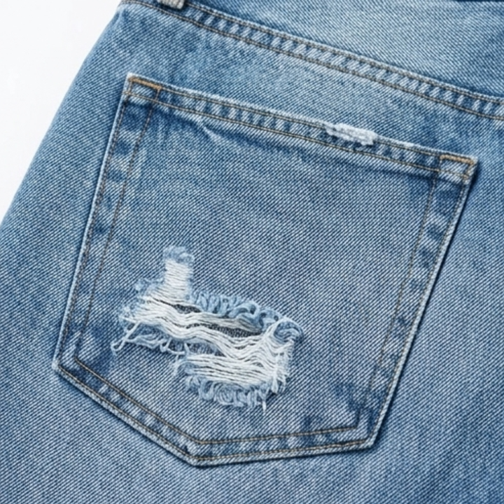 Damen Jeanshose im Vintage-Look, Cropped Straight Leg mit Fransen. Stilvoll und bequem für Freizeit & Alltag.