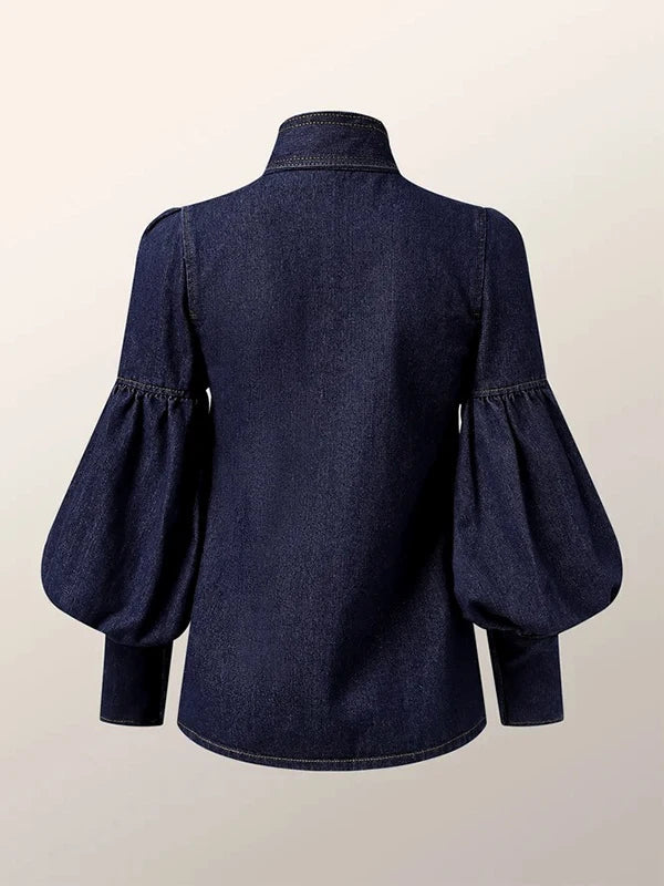 Vielseitige Damen Denimbluse "Riva" mit femininen Puffärmeln, passend für Alltag und besondere Anlässe.
