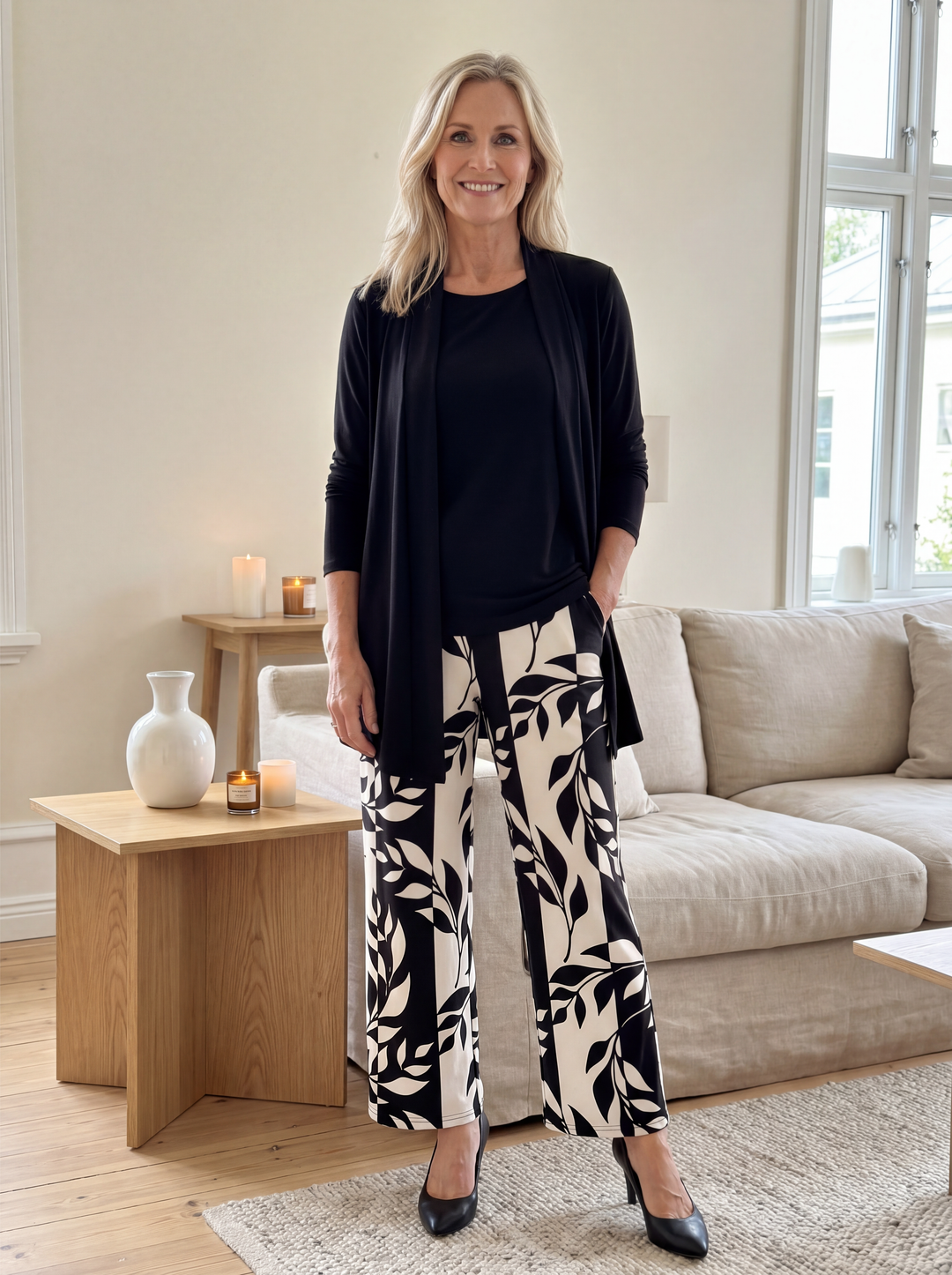 Damen Dreiteiler: lässiger Cardigan, Hose & Top Set für Frühling/Sommer. Bequeme Loungewear für Freizeit & Reise.