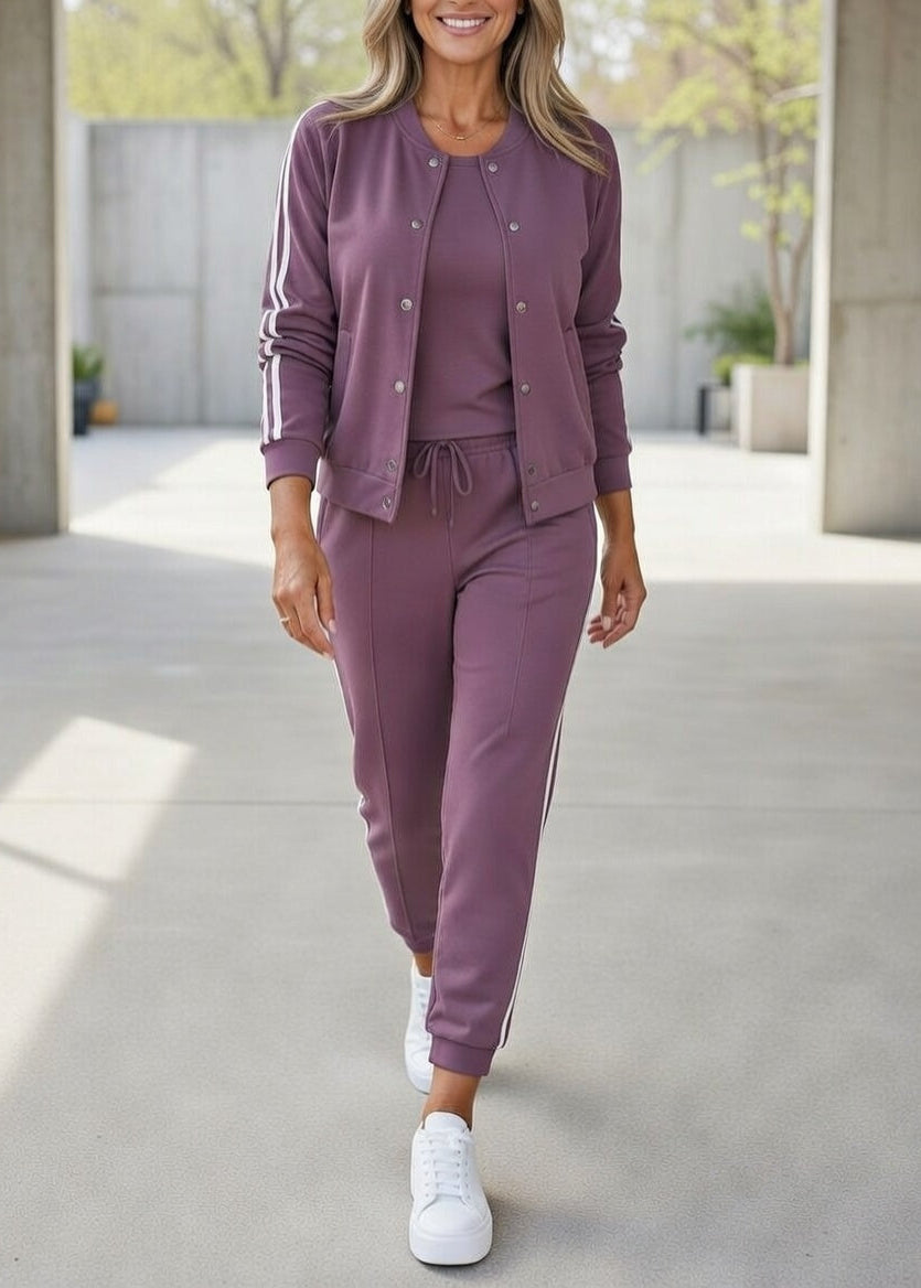 Stilvolles Damen Dreiteiliges Lounge-Set Holly aus Oberteil, Hose & Cardigan, perfekt für Freizeit & Frühling/Herbst.