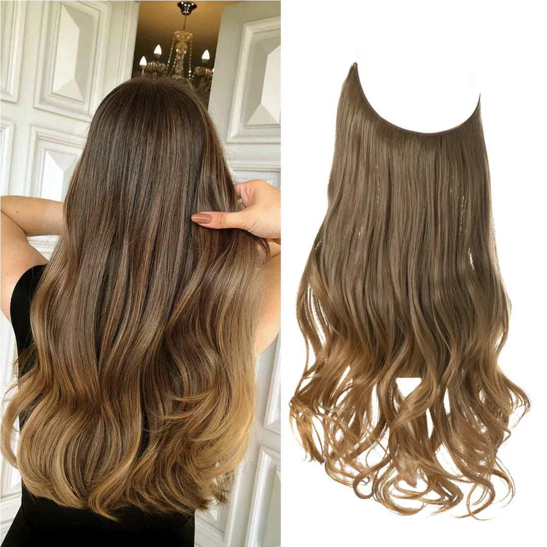 Pflegeleichte Echthaar Extensions für Damen, Schokobraun, mit sanften Wellen und Fülle.