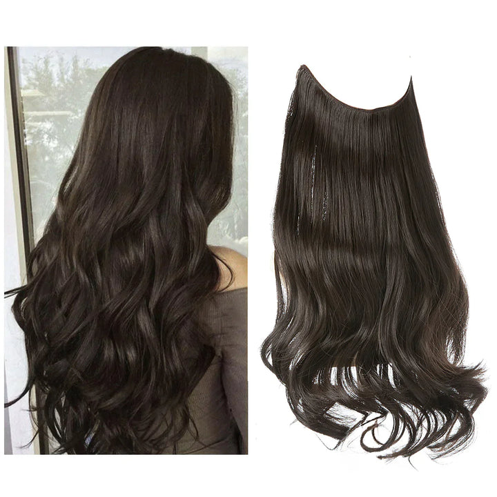 Lange, gewellte Echthaar Extensions für Damen, Hellbraun, für natürliches Volumen und Haarlänge.