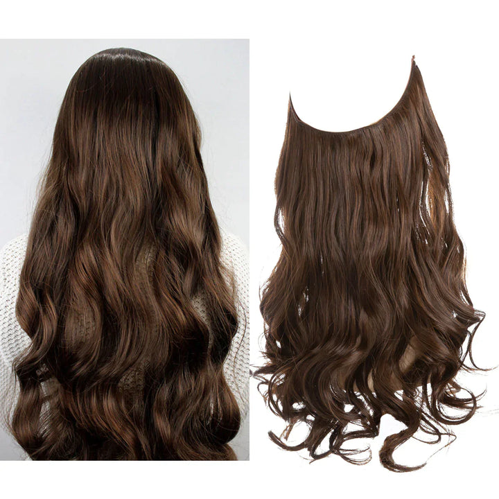 Elegante Echthaar Extensions mit Naturwellen, Dunkelblond, für Volumen und eine anspruchsvolle Frisur.