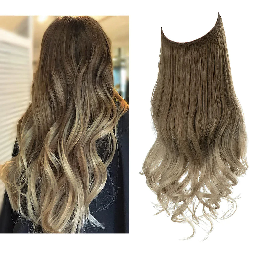 Schimmernde Echthaar Extensions mit natürlichen Wellen, Mahagonibraun, für Volumen und Glanz.