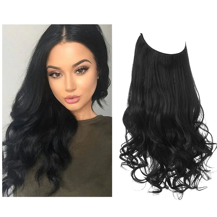 Voluminöse Echthaar Extensions mit Naturwellen, ideal für eine elegante Haarverlängerung.