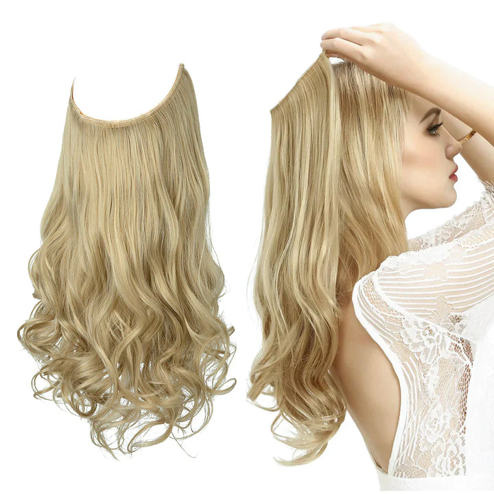 Damen Haarverlängerung mit natürlichen Wellen, Aschblond, für mehr Volumen und lange Haare.