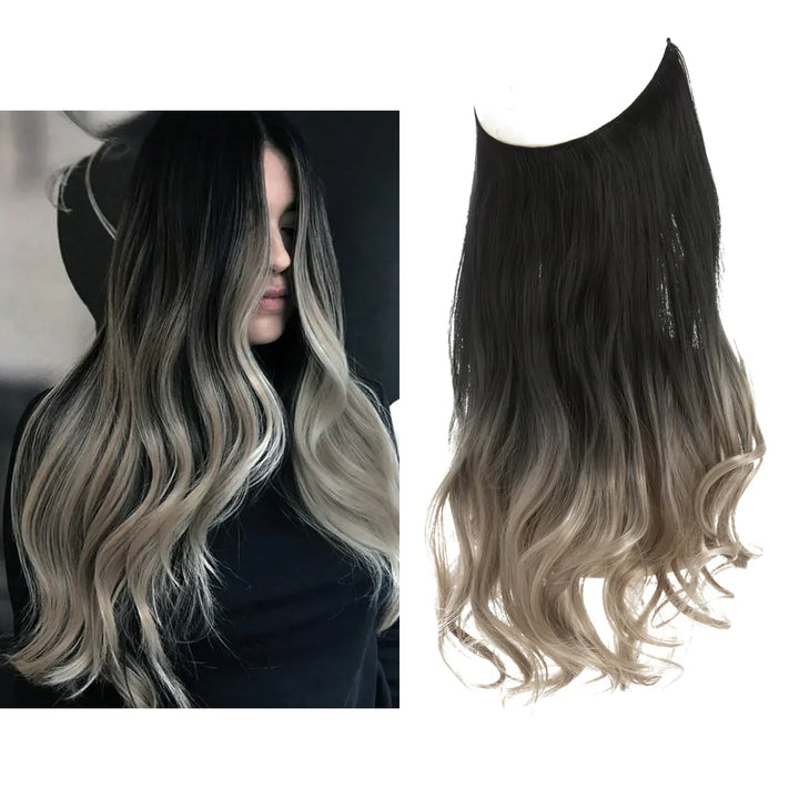 Echthaar Extensions mit leichten Wellen, schwarz, für eine dramatische Haarverwandlung.