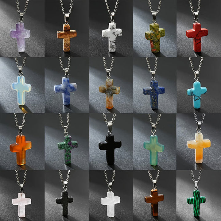 Damen Edelstein Kreuz Halskette für spirituellen Schutz und eleganten Stil. Perfektes Geschenk.