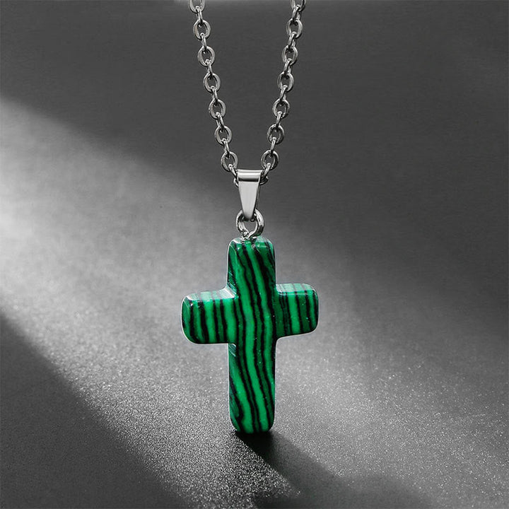 Damen Halskette: Achat Kreuz für Erdung und Harmonie. Zeitloses Design.