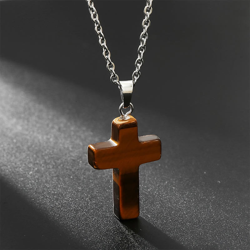 Elegante Damenkette mit Kreuz und leuchtendem Achat Edelstein. Einzigartiger Schmuck.