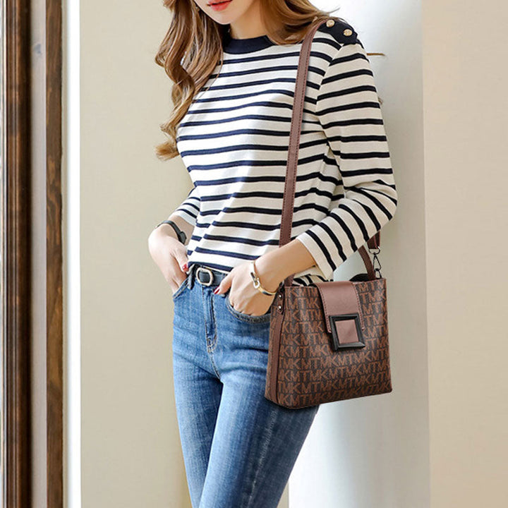 Braune Damen Handtasche, lässige Eimer Tasche mit sicherem Verschluss.