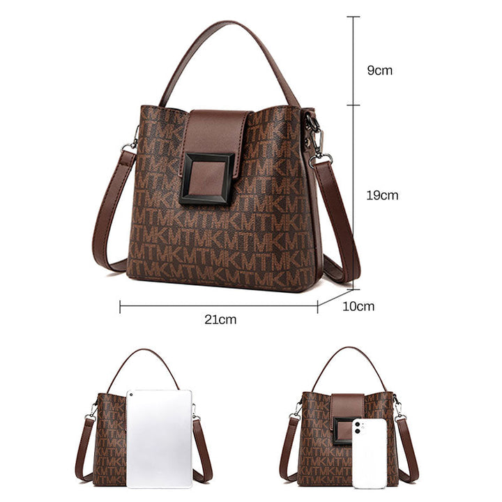 Offene Damen Eimer Tasche, zeigt geräumiges Inneres zur Organisation.