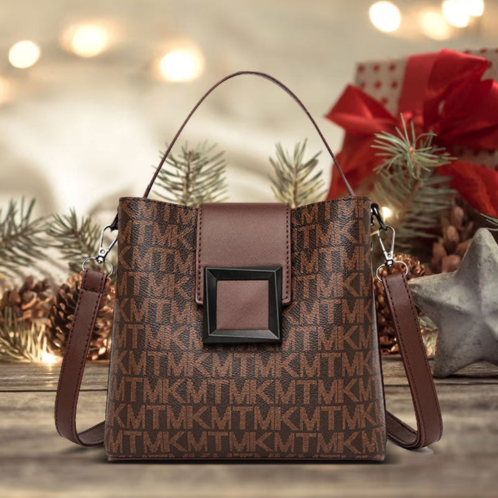 Detailansicht des sicheren Verschlusses der lässigen Damen Eimer Tasche.