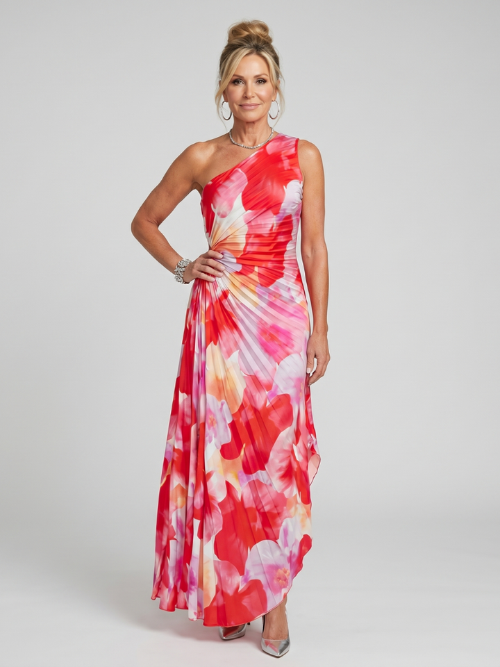 Damen Ein-Schulter Plissiertes Midikleid, elegant & festlich. Perfekt für Abend, Hochzeit oder besondere Anlässe.