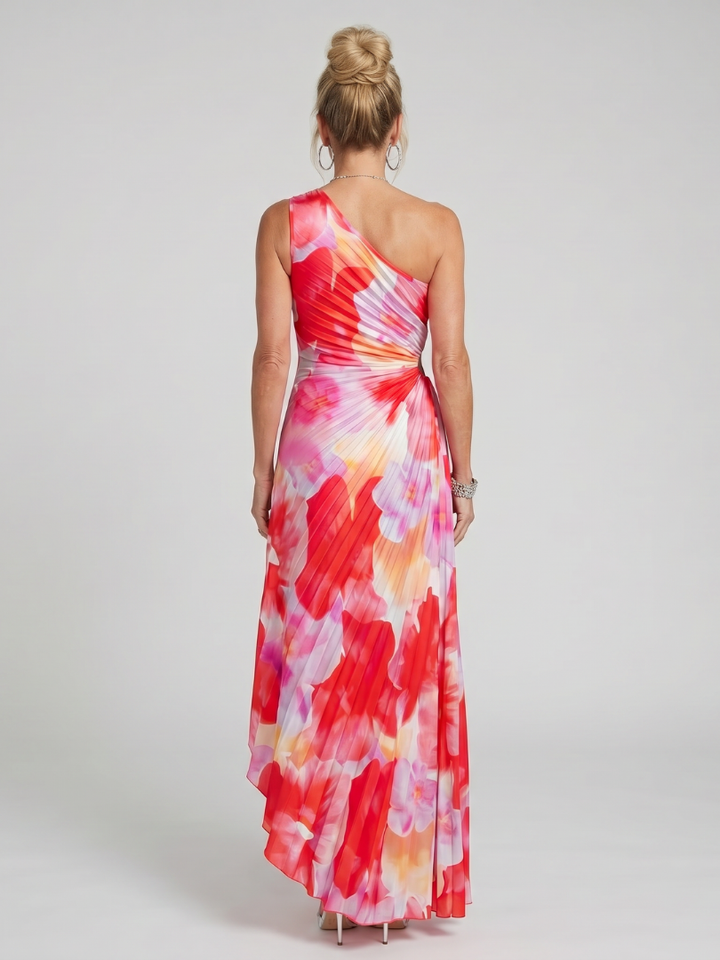 Elegantes Damen Plissiertes Ein-Schulter Midikleid. Komfortabel & stilvoll für Abendveranstaltungen, Partys oder Freizeit.