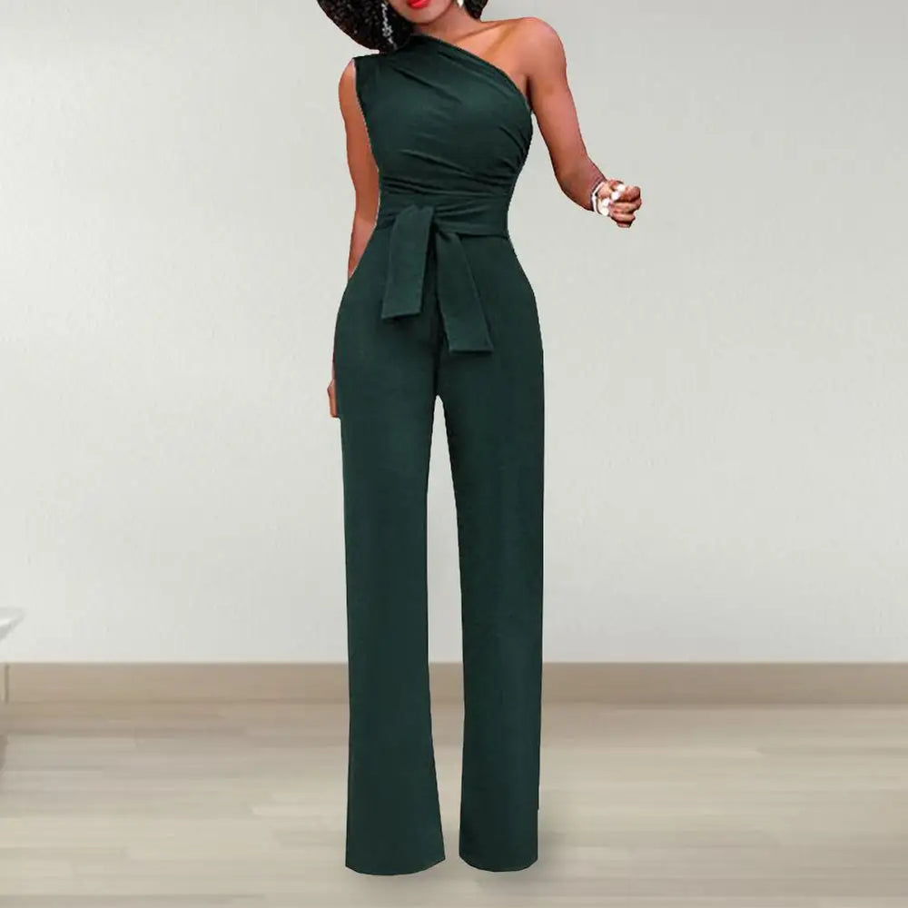 Eleganter Damen Jumpsuit mit einer Schulter, perfekt für Sommer & besondere Feiern, bequemes weites Bein.
