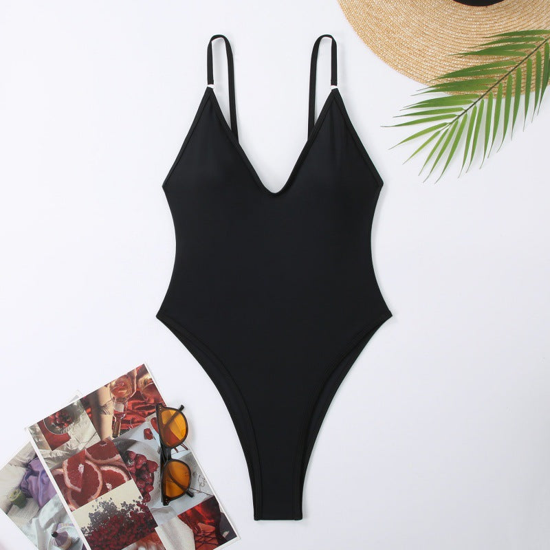 Damen Einteiler Schwimmanzug V-Ausschnitt, optimal für Schwimmen und Sonnenbaden.