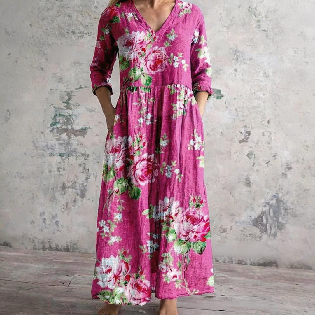 Damen elegantes Boho Maxikleid mit exklusivem Lana-Druck, ideal als Sommer-, Freizeit- oder Strandkleid.
