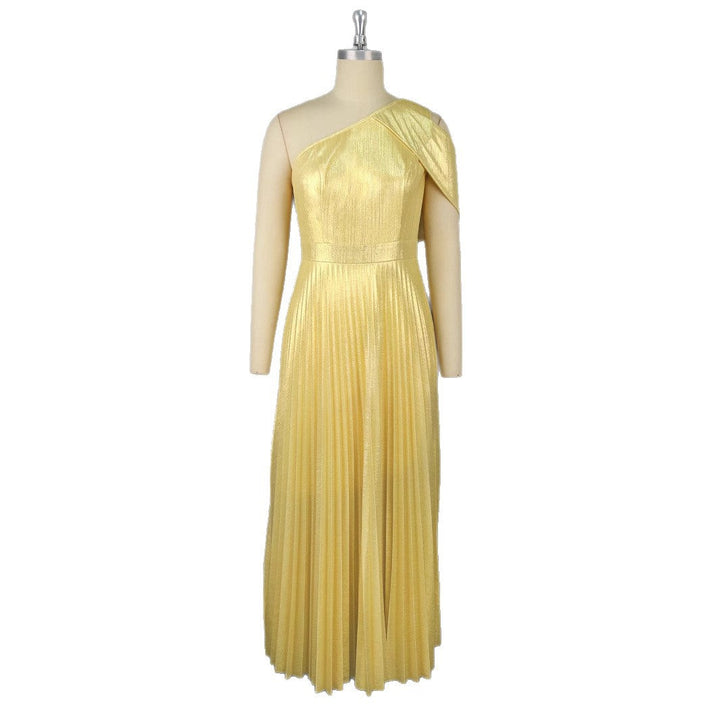 Exquisites Damen Maxikleid, asymmetrische Schulter & fließender Schnitt, perfekt für elegante Events.