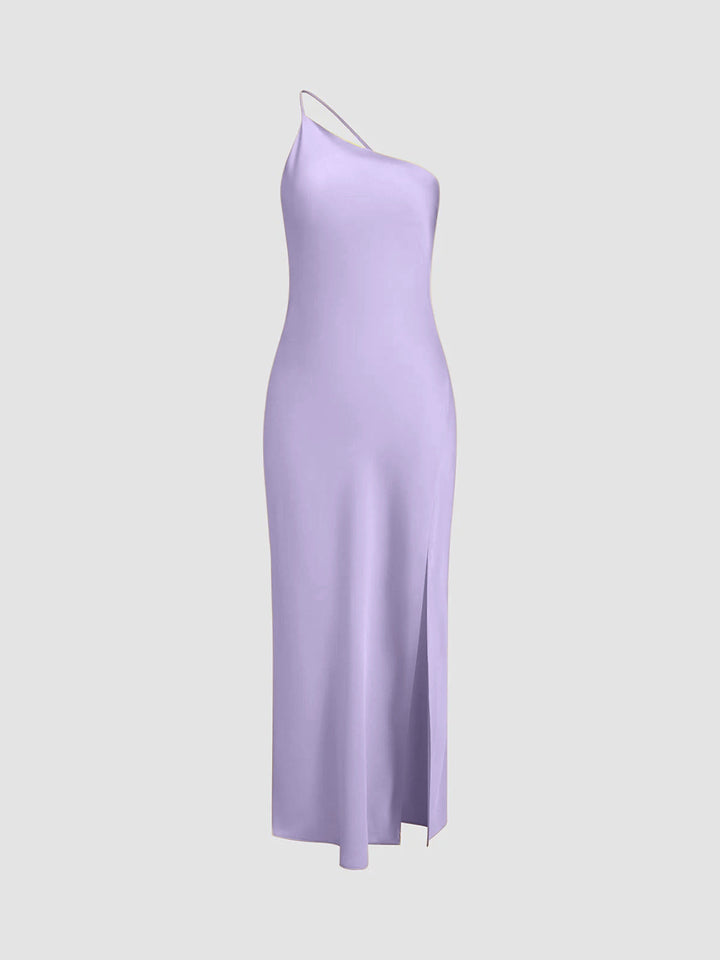 Langes Damenkleid mit stilvollem Rückenschlitz, ideal für Abendmode.